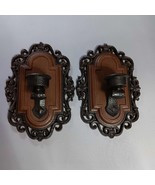2 MCM Wall Sconce Candle Holders Vintage Faux Wood Decorative Gothic Sty... - $709.28 MXN