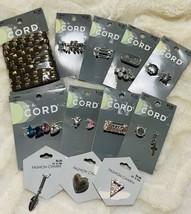 Lot Carded Jewelry Making Items Slide Charms Gold &amp; Silver Faux Leather ... - $24.70