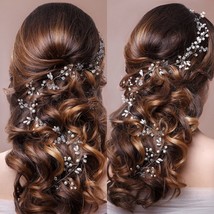 Gold Silver Color Pearl Wedding Long Headband tiara For Wedding Bride Hair Acces - £23.04 GBP