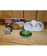 Vintage RARE Ashtray Chair Caddy Green Glass Ashtray Patio Chair Chaise ... - $56.77