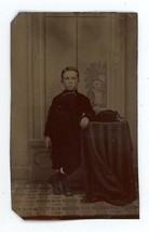 CIRCA 1860&#39;S Hand Tinted 2X3.25 in TINTYPE  Handsome Young Boy Posing By Table - £12.60 GBP