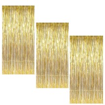 Foil Fringe Curtain, 3 Pack Gold Metallic Tinsel Foil Backdrop,Party Streamers F - £12.78 GBP
