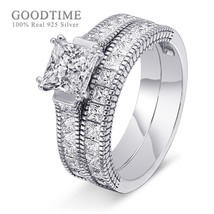 Luxury Women Ring 925 Sterling Silver Wedding Bride Ring Princess Zircon  Rhines - £25.57 GBP