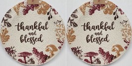 Set Of 2 Round Braided Cotton Placemats (15&quot;) Fall Leaves, Thankful &amp; Blessed,Hc - £10.88 GBP