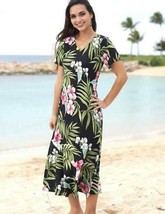 RJC Womens Hawaiian Dress Black Aqua Beige Nalani Maxi Floral Plus Sizes - $76.99