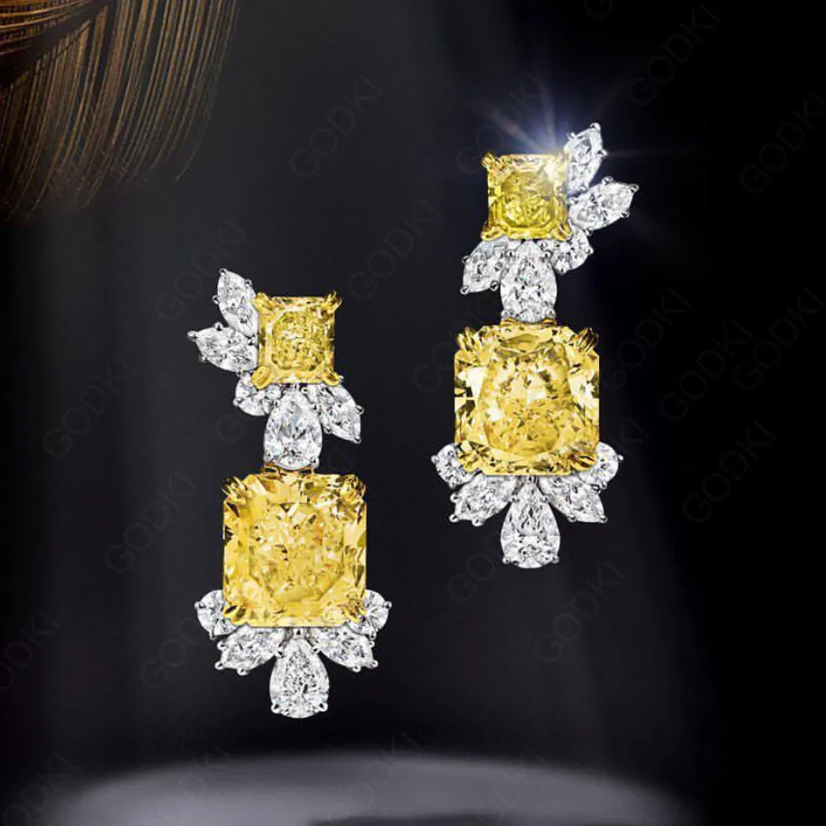 Famous Design 2PC Jewelry Set For Women Wedding EARRING Ring Set Yellow Cubic Zi - £39.44 GBP