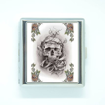 20 Cigarettes Case Box Skull With Rose death&#39;s-head Card Id Holder Pocket - £15.15 GBP