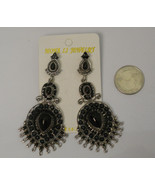 MONA LI JEWELRY Earrings Drop Dangle Silver Tones Black Beads Push Back ... - £6.27 GBP