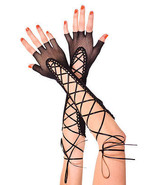 ML-433 Sexy Black Fingerless Lace Up Fishnet Gloves Gogo Dancer Rave Rav... - $201.20 MXN