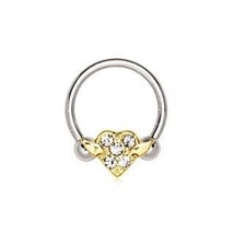 316L Stainless Steel Gold Plated Heart Snap-In Captive Bead Ring / Septum Ring - £11.95 GBP