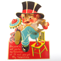 Antique Valentine Card Comical Boy Thumb Tack Chair Pun LARGE Die Cut Stand Up - £11.96 GBP