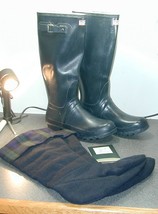 Hunter Navy Blue Tall Rubber Rain Boots M8 W9 + Boot Socks New - £120.64 GBP