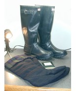 HUNTER Navy Blue Tall Rubber Rain Boots M8 W9 + Boot Socks NEW - £120.19 GBP