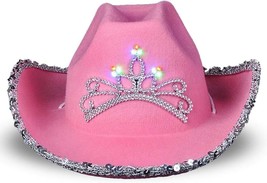 Light Up Pink Cowboy Hat for Girls Sparkly Cowgirl Hat with Sequins and a Dazzli - £34.21 GBP