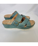 Kork-Ease Womens Callie Sandals Slides Wedge Heel Tan Teal Blue Leather ... - $50.05 CAD