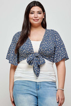 Plus Size Denim Blue Ditsy Floral Print Cropped Bolero Cardigan - £14.98 GBP