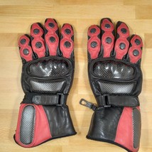 Leather Motorcycle Riding Gloves Red &amp; Black Dirt Bike Cycling Racing Mo... - £22.77 GBP