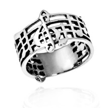 Musical Note/Notes Band .925 Silver Ring-5 - £14.74 GBP
