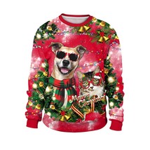 Women’s Christmas Dog Printed Round Neck Pullover Long Sleeve Shirt Ugly Sweater - £14.86 GBP