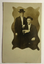 RPPC POSTCARD 1907 ANTIQUE TWO GENTLEMEN, CIGARS, FANCY HATS POSTED - $10.00