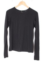Theory P Petite Black Cotton Stretch Back Zip Long Sleeve Tee Flaws - $15.91