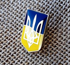 Ukrainian Pin Blue and Yellow Coat of Arms Trident Metal badge Support Ukraine - £12.03 GBP
