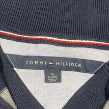Tommy Hilfiger Sweater Mens XL Navy Blue Gray Striped Cotton 1/4 Zip Pul... - $25.72