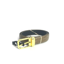 Men&#39;s Dress Belt Khaki Black Reversible Gold Buckle Cut to Size  Leather 43&quot; - £15.97 GBP