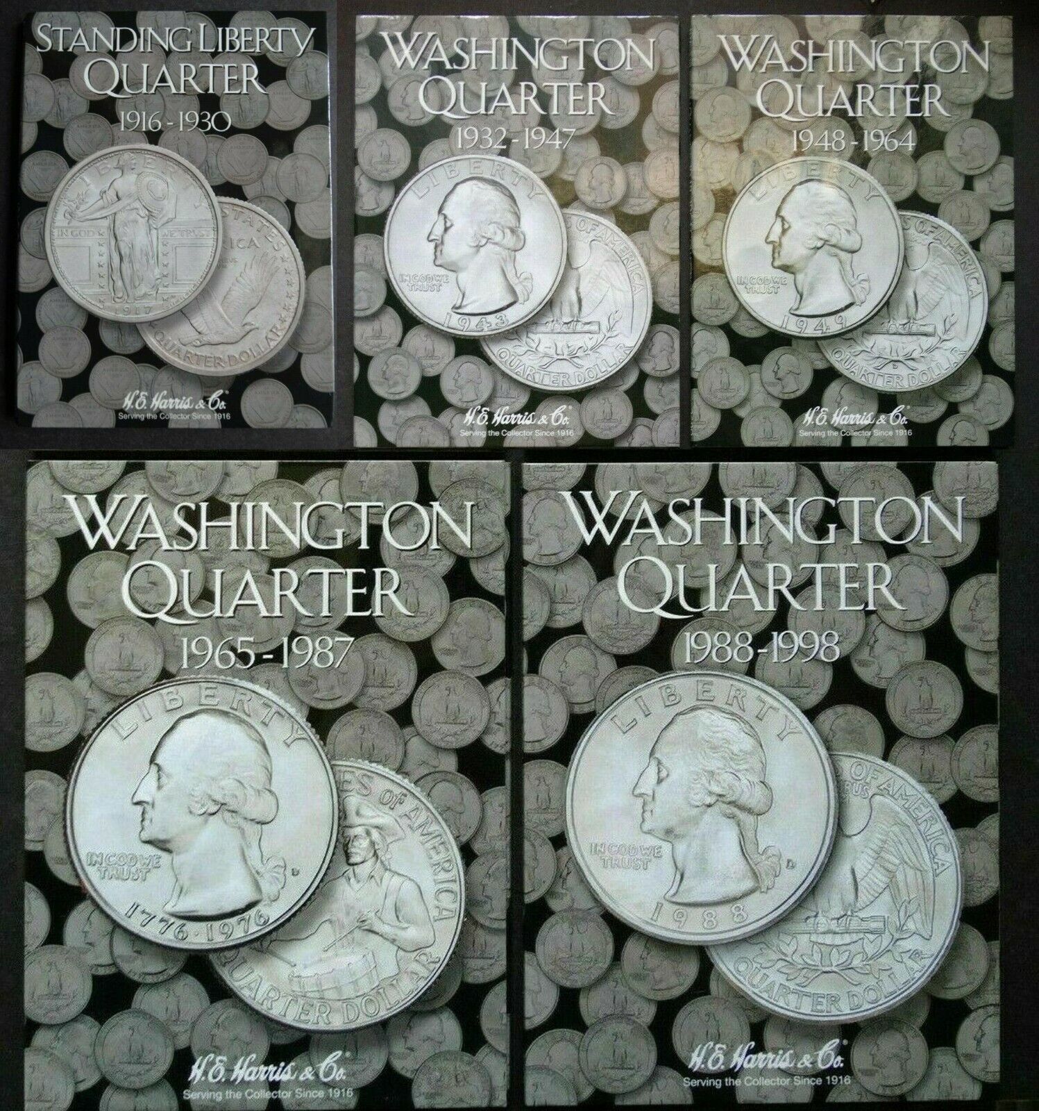 Set of 5 He Harris Washington Quarters Coin Folders Number 1-5 1916-1998 Book - $33.95