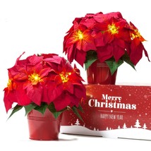 2 Pack Christmas Decorations Pre-Lit Artificial Poinsettia Plant - Led L... - $62.99