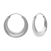 925 Sterling Silver Hoop Earrings with Wide Bottom - £22.17 GBP