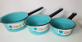 Federal Festival Enamelware Small Saucepan Set of 3 Turquoise 1960s MCM Atomic - £59.95 GBP