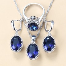 Best Low Price Classic Blue Zircon Bridal  Silver Color Jewelry Sets For Women C - £21.64 GBP