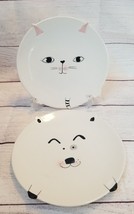 Cat and Dog Face Plate Set of 2 Lunch Salad Ceramic 7-7/8&quot; Decorative Hong Kong - £14.20 GBP