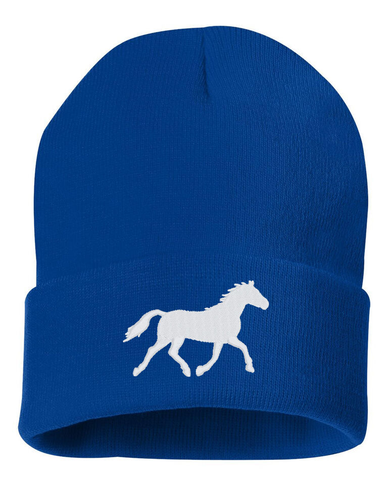 RUNNING HORSE Embroidered Cuffed Beanie Hat, Embroidered Gift, Winter - $15.99