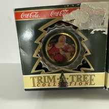 Lot of 2 Coca Cola Christmas Ornament Bottle Cap Trim A Tree Santa Soda 1990 - £13.53 GBP