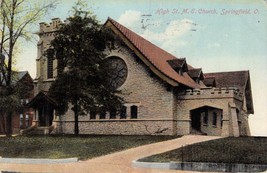 Springfield Ohio High Street Methodist Episcopal M E Church Postcard 1909 - £7.05 GBP