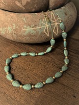 Gold Patterned Turquoise Acrylic Beads With Frosted Gold Accents On Leather Cord - £19.98 GBP