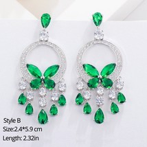 BeaQueen Classic Big Water Drop Green Crystal Long Hanging Earrings Oval Round H - £19.87 GBP