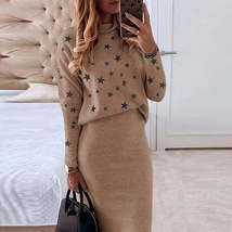 Women&#39;s Knitted Sweater Skirt Two Piece Set Women Slim Fit Elegant Tops Female S - £81.07 GBP+