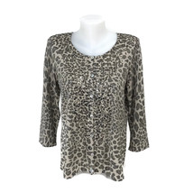 CHICO&#39;S Leopard Animal Print Cardigan  Women&#39;s Gold Sparkly Sequins Size... - $18.50