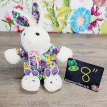 Vintage PUFFY Bunny Rabbit Floral Plush 8&quot; Ruffle Collar Flowers Stuffed Animal - £7.59 GBP