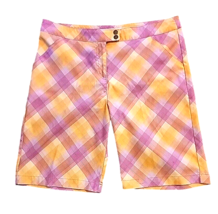 Size 12 PGA Tour Plaid Bermuda Golf Shorts Pink Orange Pockets Silky Feel - £13.96 GBP