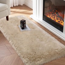 Faux Fur Rug, Beige Small Fluffy Rug For Sofa Chair Couch Cover 2X4 Feet, Ultra  - £31.63 GBP