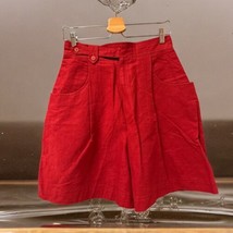 Vtg 90s High Waist Pleated Dark Red Linen Mom Shorts Size 12 High Rise P... - £31.10 GBP