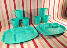 Charming Mid Century Aqua Picnic, Patio Party &amp; Tailgate 8pc Plate and C... - £21.74 GBP