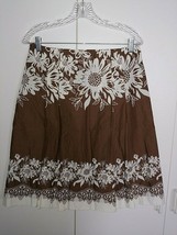 Loft Ann Taylor Ladies BROWN/WHITE Pleated Lined SKIRT-6-NWOT-COTTON-CUTE/COMFY - £6.36 GBP