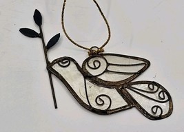 Vtg Capiz Shell Gold Metal Accent Dove Olive Branch Christmas Ornament P... - $18.80