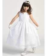 Girls White First Communion Dress w/ Corded Embroidery Lace (164) - $217.19