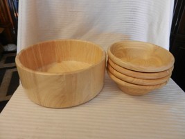 5 Piece Hand Made Wooden Bowl Set, 1 Large Bowl, 4 Small Bowls Light Oak... - £46.91 GBP
